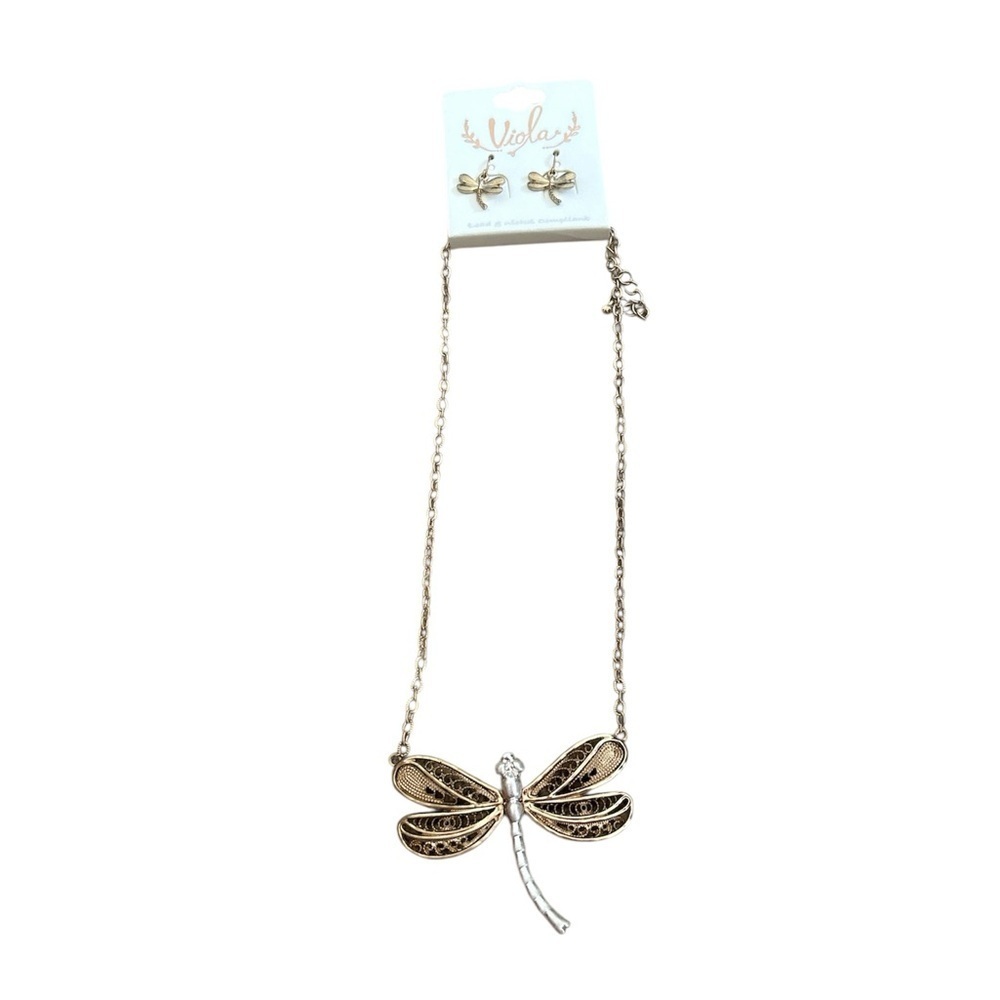 Viola Gold Dragonfly Necklace and Earring Set BRAND NEW